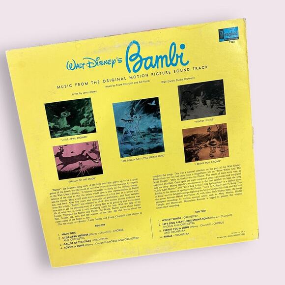 Vintage 1963 Disney's Bambi Soundtrack Vinyl Record LP Disneyland Kids Music - Picture 2 of 3